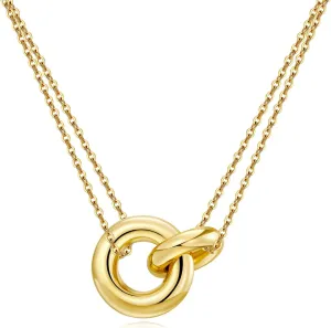 AllenCOCO Dainty Gold Necklace for Women Trendy, Cute Sister Necklaces, 14k Gold Plated S925 Sterling Silver Interlocking Circle Heart Necklace Herringbone Chain Choker Necklace for Women Non Tarnish