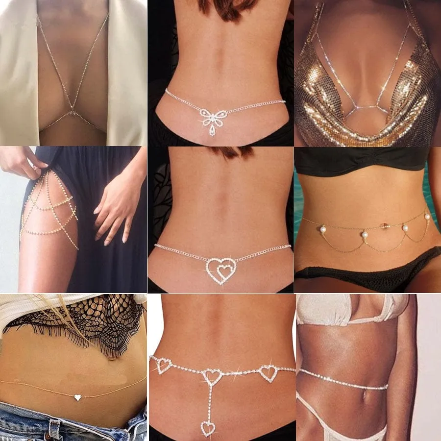 Amazing Rhinestone Back - Hand - Belly - Leg-Chains ~  Body Bling Accessories