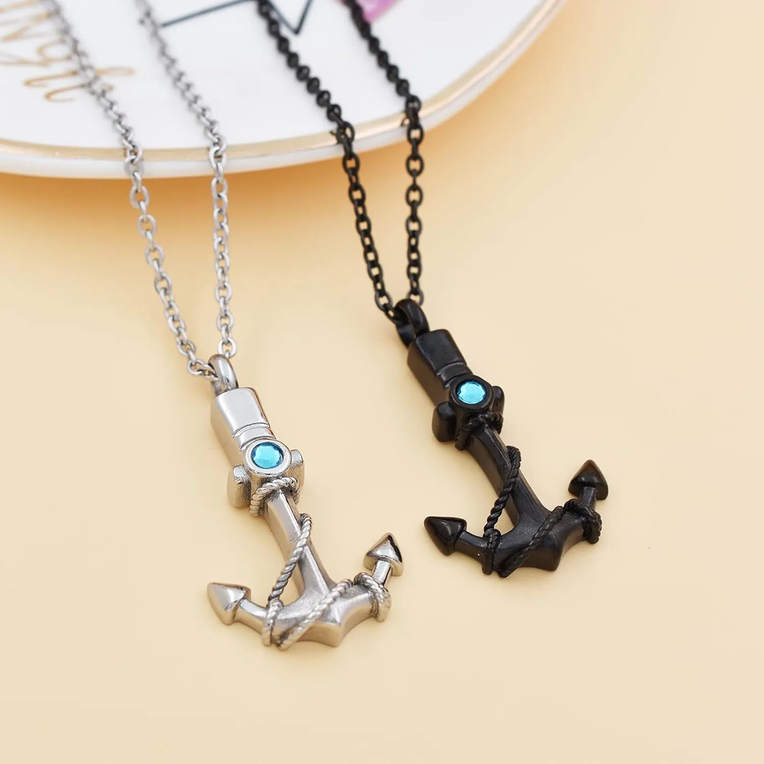 Anchor Urn Necklaces for Human Ashes Navy Cremation Jewelry Ocean Theme Memorial Keepsake Urn Pendant Necklace for Men Women