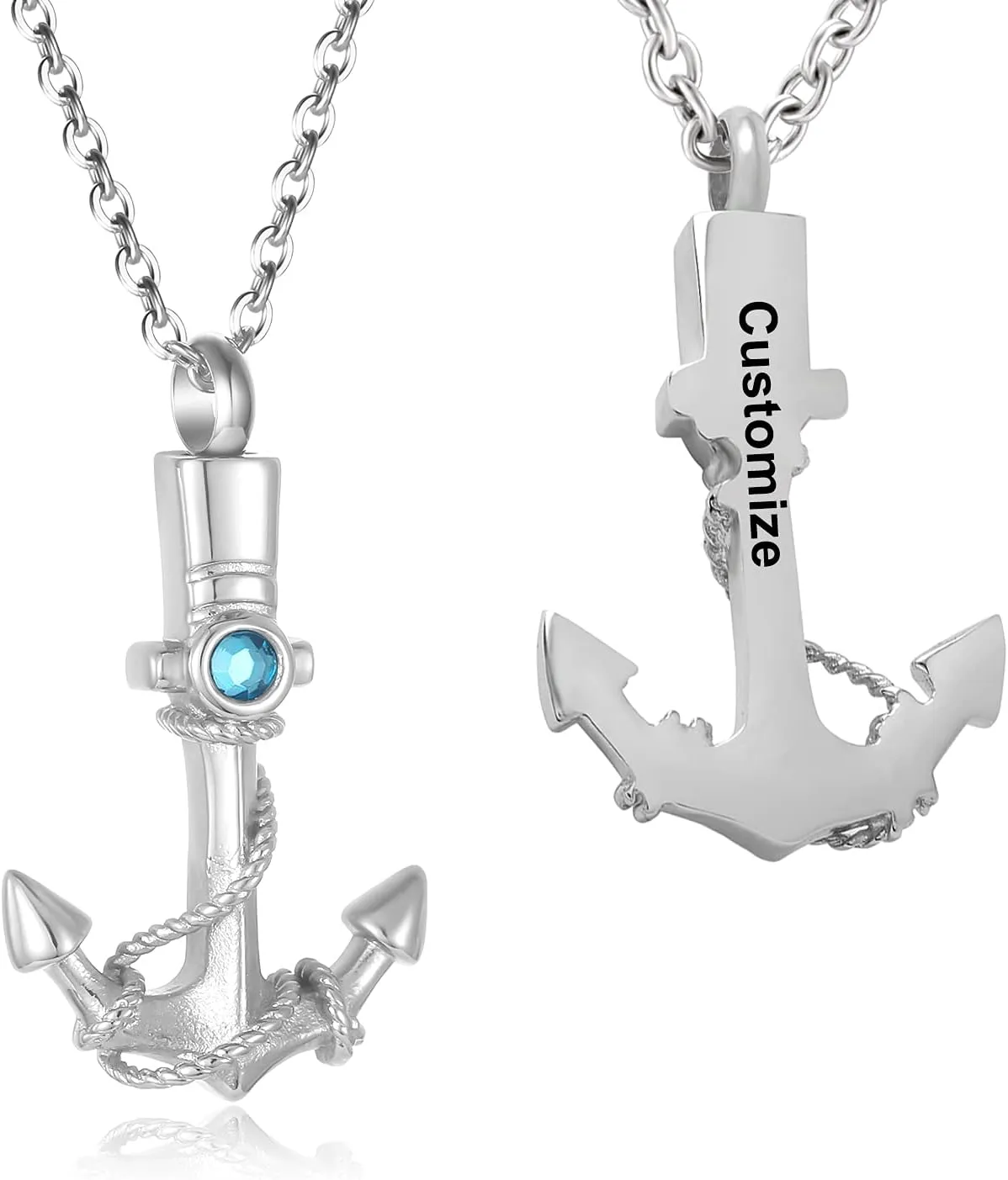 Anchor Urn Necklaces for Human Ashes Navy Cremation Jewelry Ocean Theme Memorial Keepsake Urn Pendant Necklace for Men Women