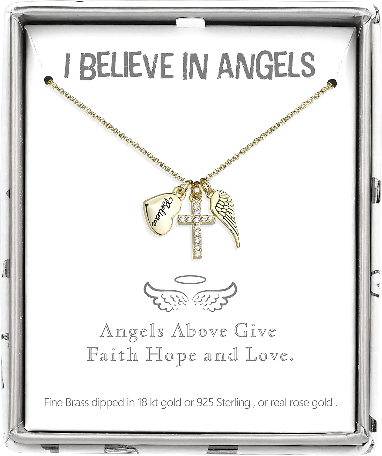 Angel Wing Necklace for Women Silver Gold Plated Cute Angel Wings Heart Cross Pendant Necklace Guardian Angel Necklaces for Women Girls Angel Jewelry Religious Gifts