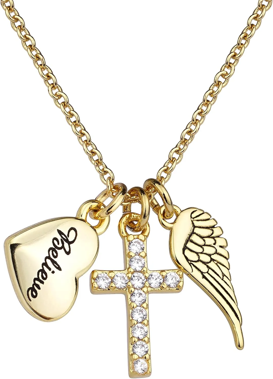 Angel Wing Necklace for Women Silver Gold Plated Cute Angel Wings Heart Cross Pendant Necklace Guardian Angel Necklaces for Women Girls Angel Jewelry Religious Gifts