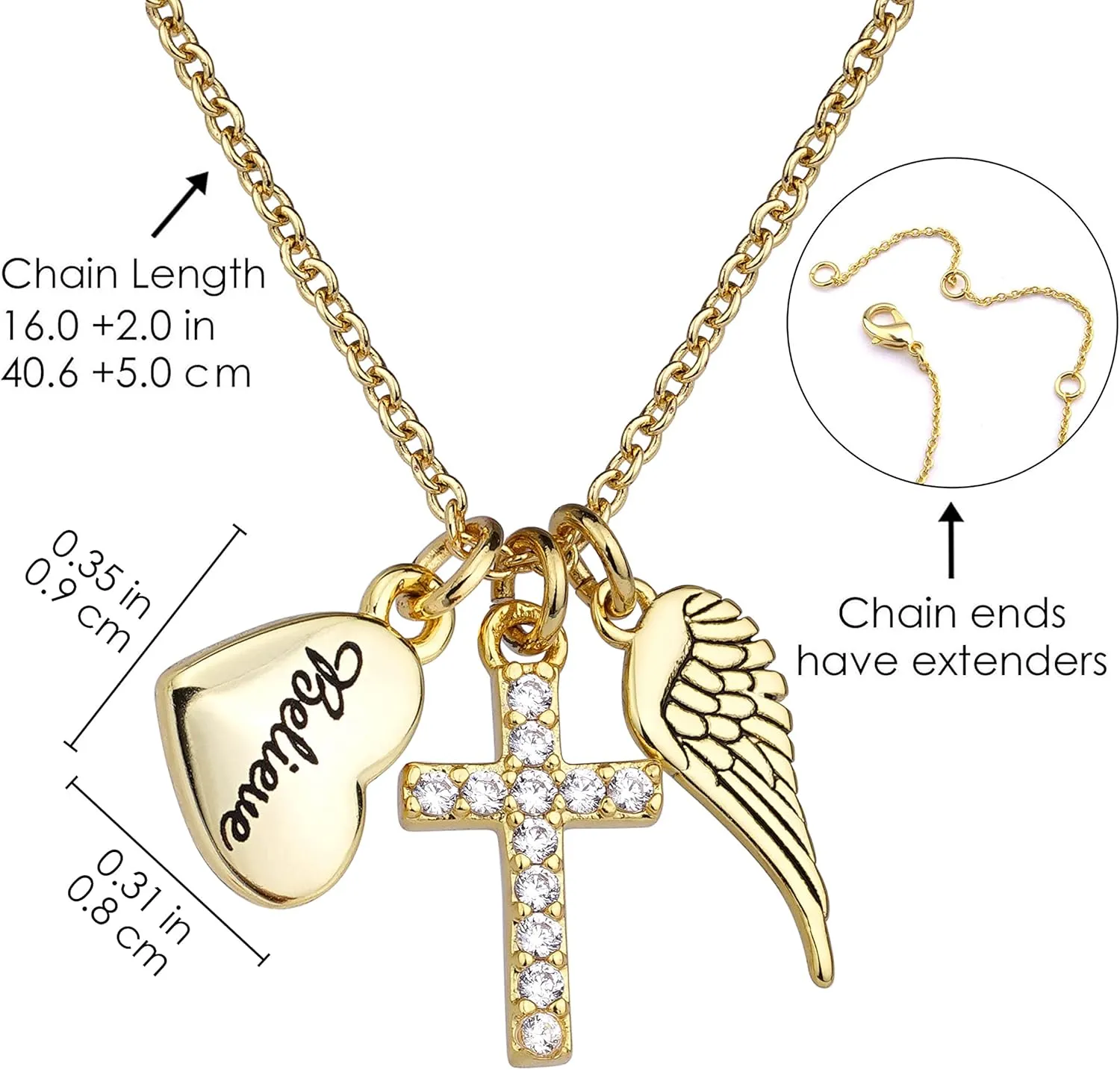 Angel Wing Necklace for Women Silver Gold Plated Cute Angel Wings Heart Cross Pendant Necklace Guardian Angel Necklaces for Women Girls Angel Jewelry Religious Gifts
