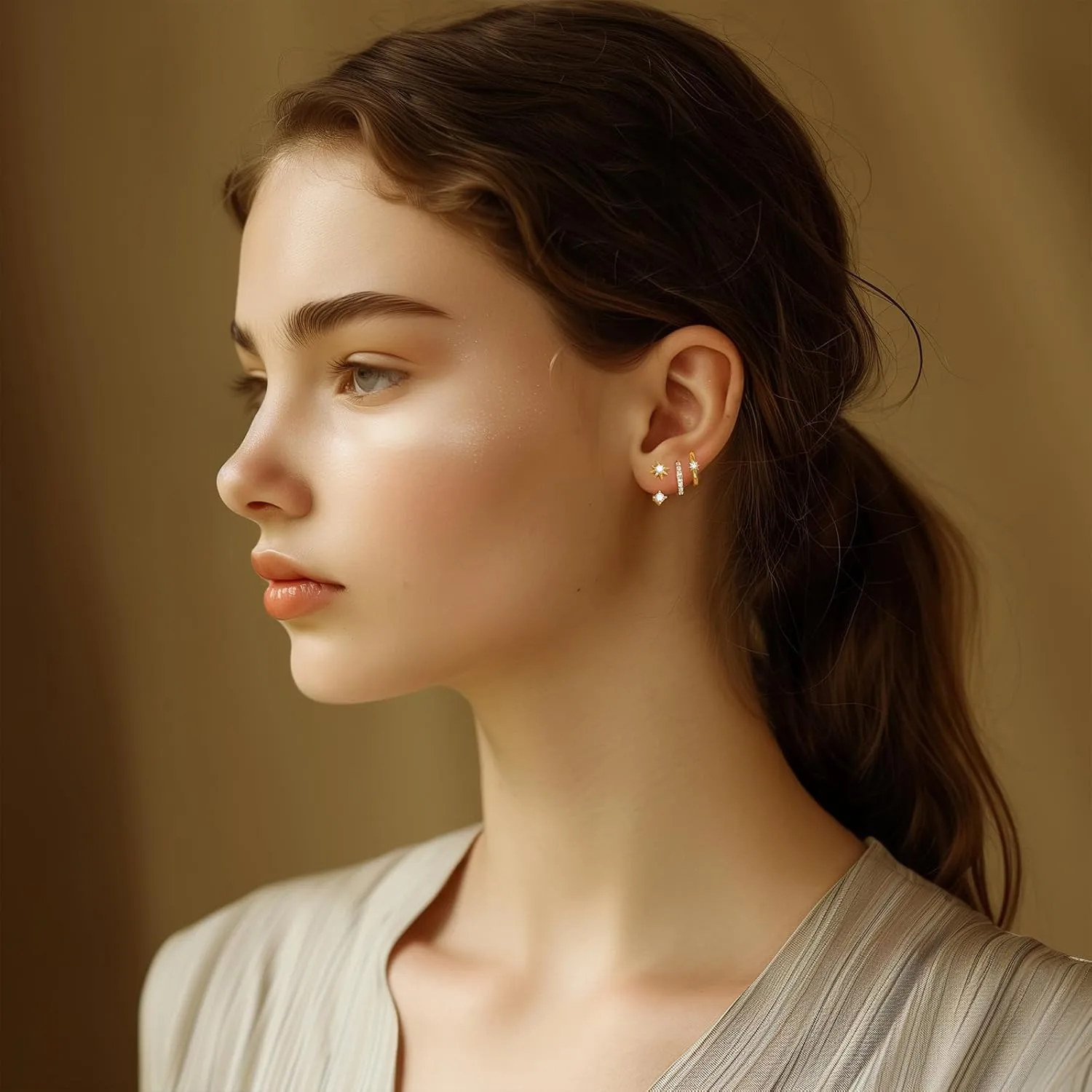 Angelady 3 Pairs Gold Hoop Earrings Set for Women, 14K Small Huggie Earring for Multiple Piercing Hypoallergenic Earring Stacks Trendy Jewelry, Dainty Sun Flower Stud Earrings for Women's Gifts