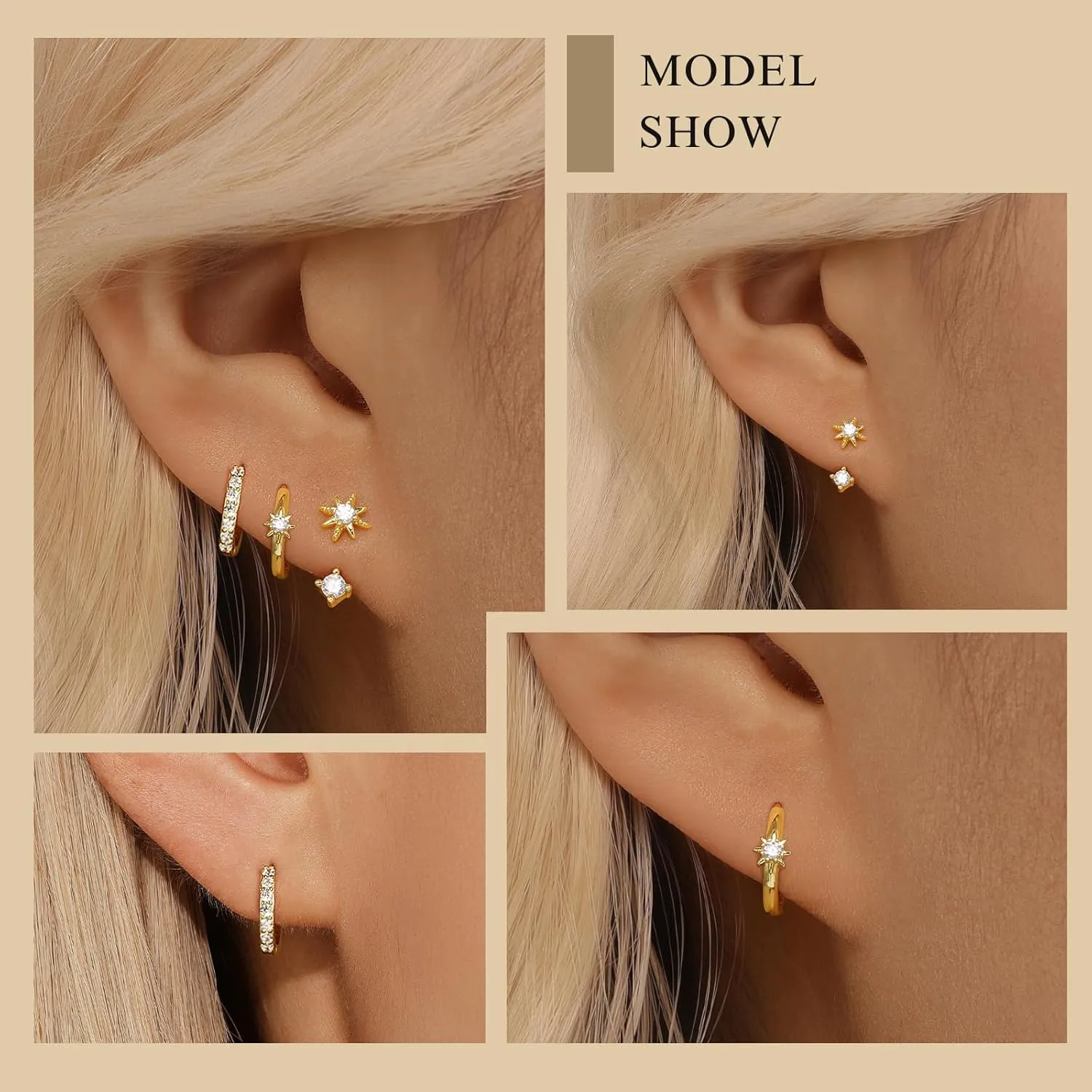 Angelady 3 Pairs Gold Hoop Earrings Set for Women, 14K Small Huggie Earring for Multiple Piercing Hypoallergenic Earring Stacks Trendy Jewelry, Dainty Sun Flower Stud Earrings for Women's Gifts