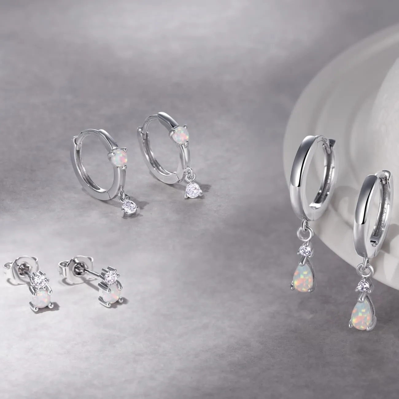 Angelady Opal Earrings Set for Women, Hypoallergenic S925 Sun Stud Earring for Sensitive Ears, Dainty Hoop Huggie Silver Opal Dangle Earring Stacks, Gold Earrings for Women Trendy 2025