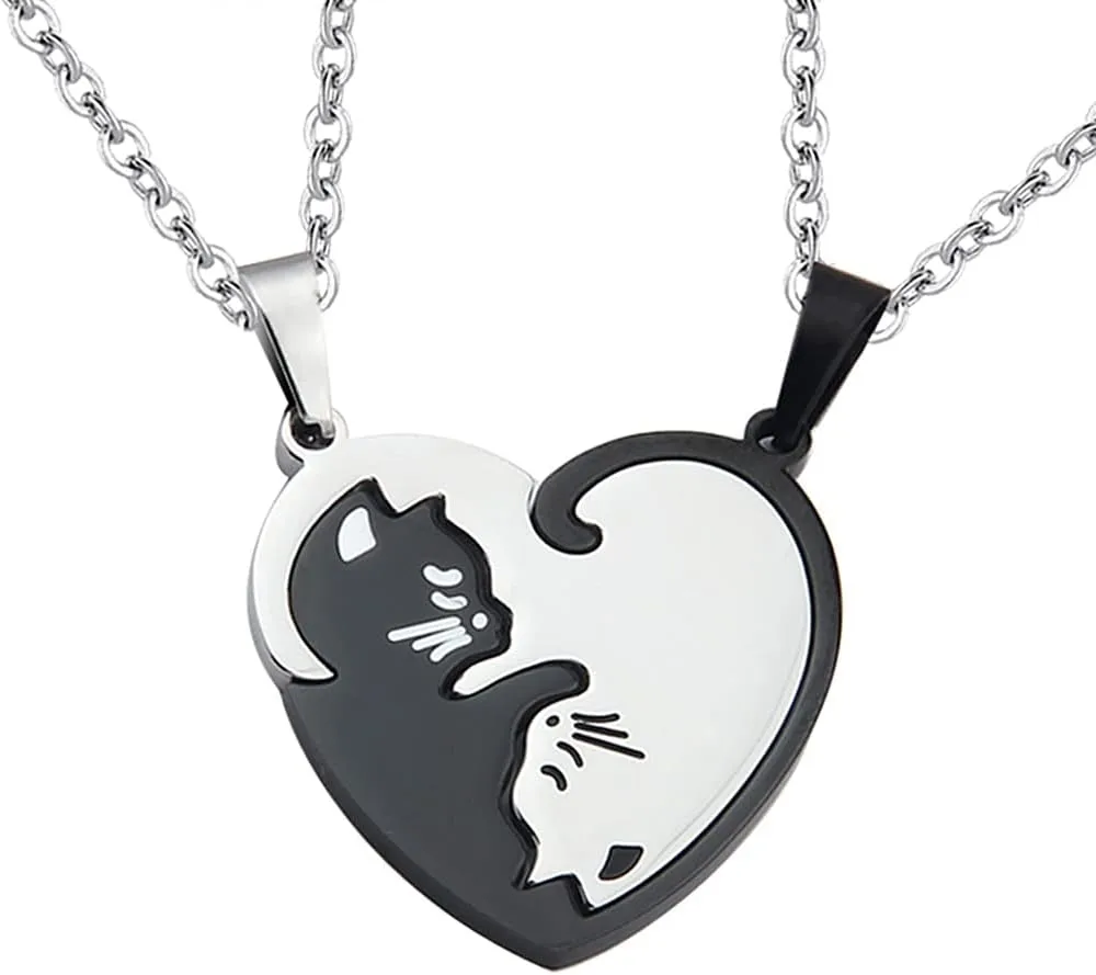 Anniversary Christmas Gift for Friends Husband Wife - Cat Friendship Necklace for 2 Girls Boys Matching Necklaces for Best Friends Sisters Brother Boyfriend Girlfriend