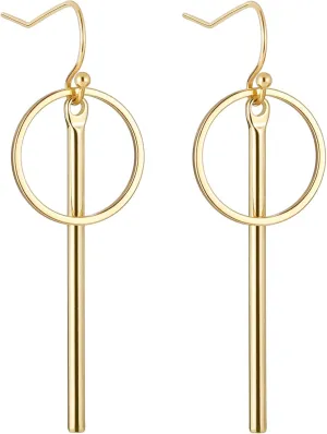 Aobei Pearl 18K Gold/Platimun Plated Brass Long Vertical Bar Drop Dangle Earring Minimal Hanging Earrings Geometric jewelry for Women