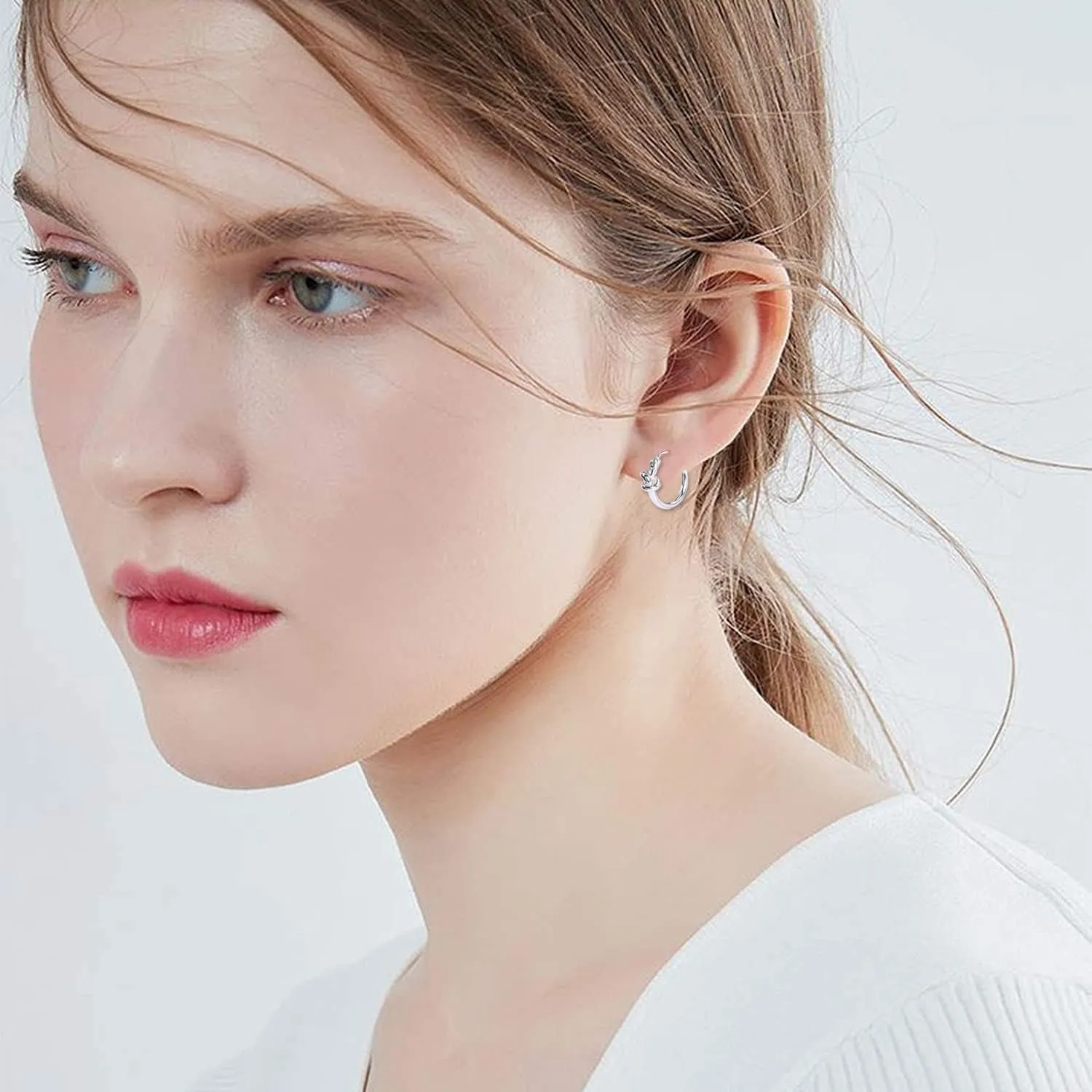 AoedeJ 925 Sterling Silver Hoop Earrings, High Polished Round Tiny Click-Top Hoop Earrings, Small Clasp Hoop Piercing Earrings