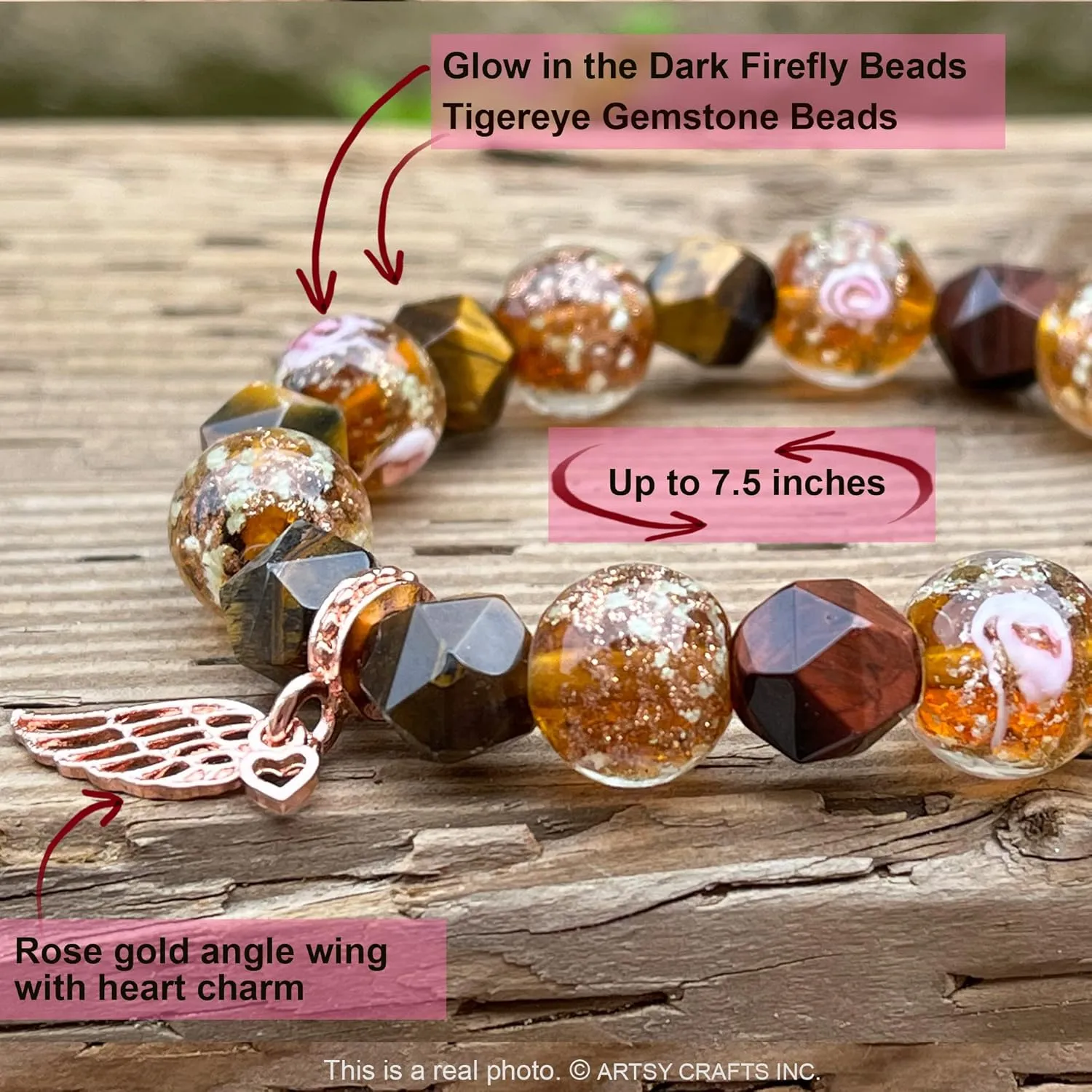 ARTSY Crafts Glow in the Dark Firefly Beads   Natural Gemstone Bracelets, Handmade in USA