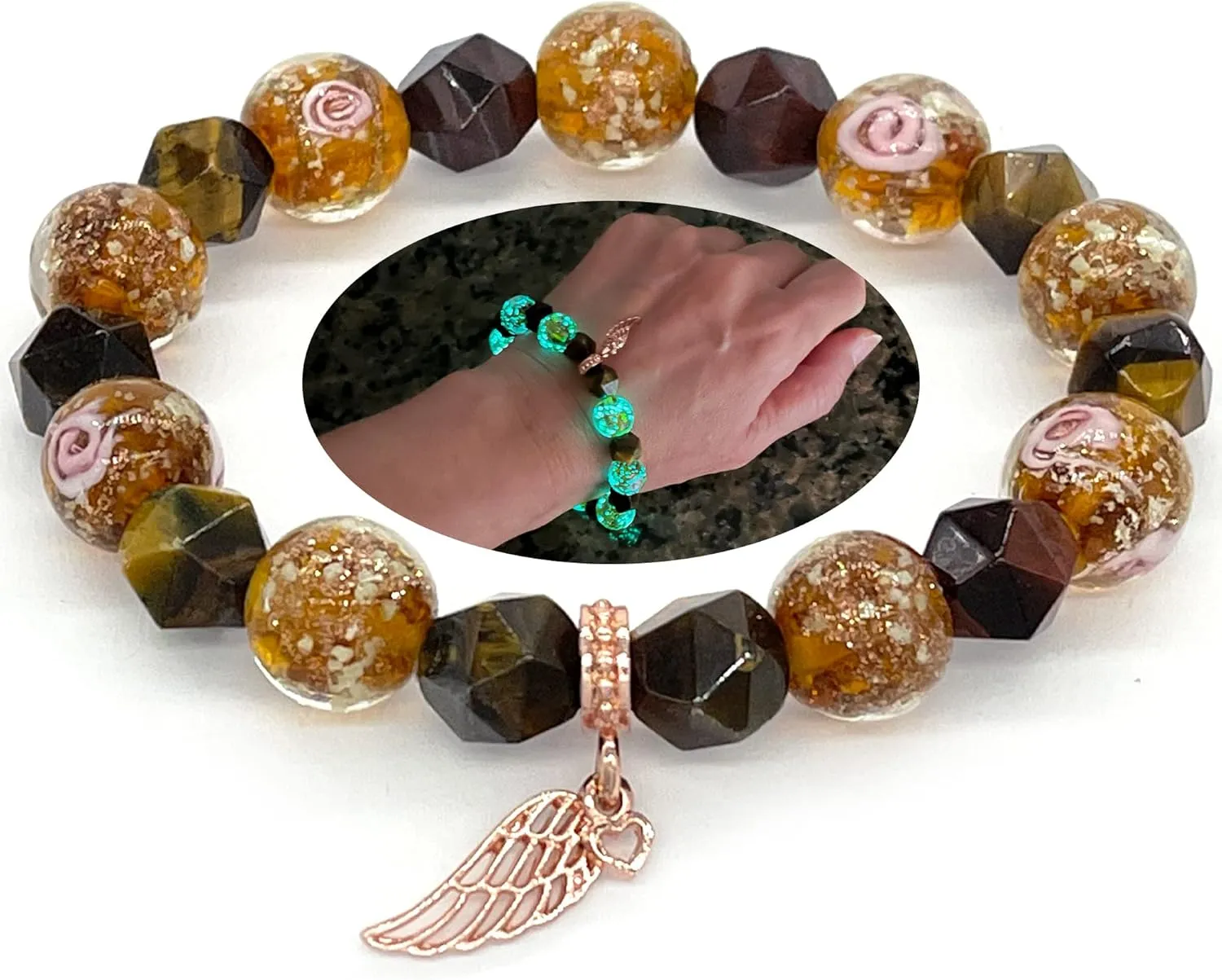 ARTSY Crafts Glow in the Dark Firefly Beads   Natural Gemstone Bracelets, Handmade in USA