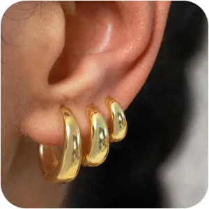 ASCOMY Gold Earrings for Women Dainty Hoop Earrings Set 14K Gold/Silver Plated 3 Pairs Huggie Hoops Cubic Zirconia Earring CZ Stud Chunky Open Hoop Earring Trendy Jewelry Gifts for Women