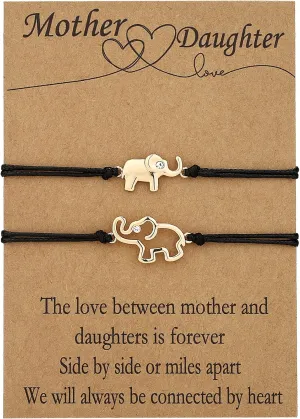 Ascona Mother Daughter Bracelets Set for 2/3, Mom Daughter Elephant Matching Bracelet Mothers Day Gift