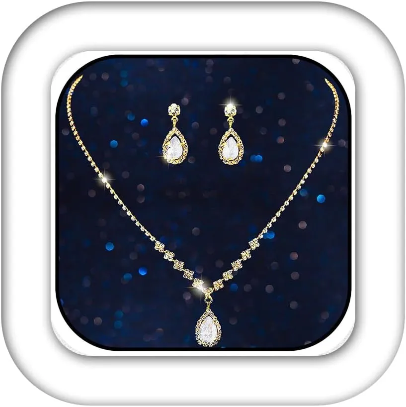 Aukmla Bride Wedding Necklace Earrings Set Silver Rhinestones Necklaces Bridal Crystal Jewelry Accessories for Women (Set of 3)