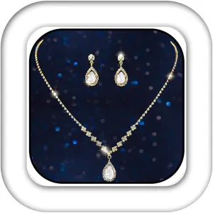 Aukmla Bride Wedding Necklace Earrings Set Silver Rhinestones Necklaces Bridal Crystal Jewelry Accessories for Women (Set of 3)