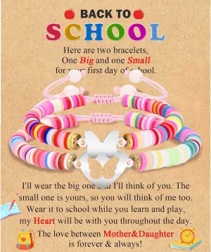 Back to School/First Day of School Bracelet Gifts, First Day of Kindergarten Preschool First/Second Grade Bracelet Gifts, Set of 2 Colorful Matching Butterfly Bracelet for Mom and Daughter