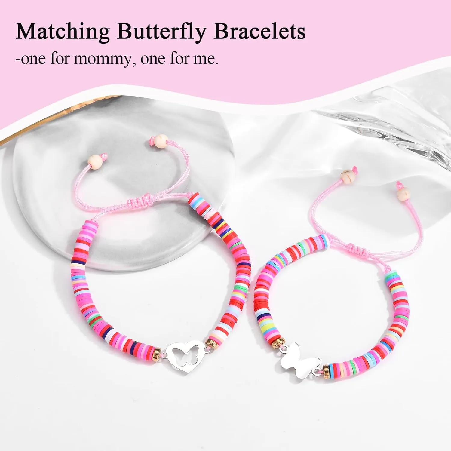 Back to School/First Day of School Bracelet Gifts, First Day of Kindergarten Preschool First/Second Grade Bracelet Gifts, Set of 2 Colorful Matching Butterfly Bracelet for Mom and Daughter