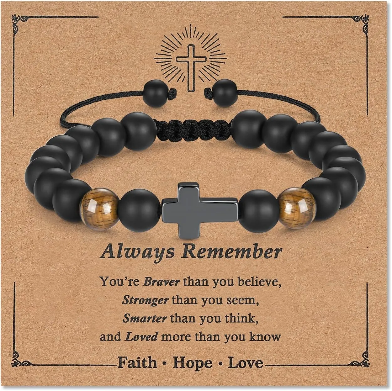 Baptism Day Gifts for Boys Men, Dad Husband Bracelet Tiger Eye Bracelet for Dad Son Brother, Beads Cross Bracelet Present for Birthday Fathers Day Christmas Valentines Day