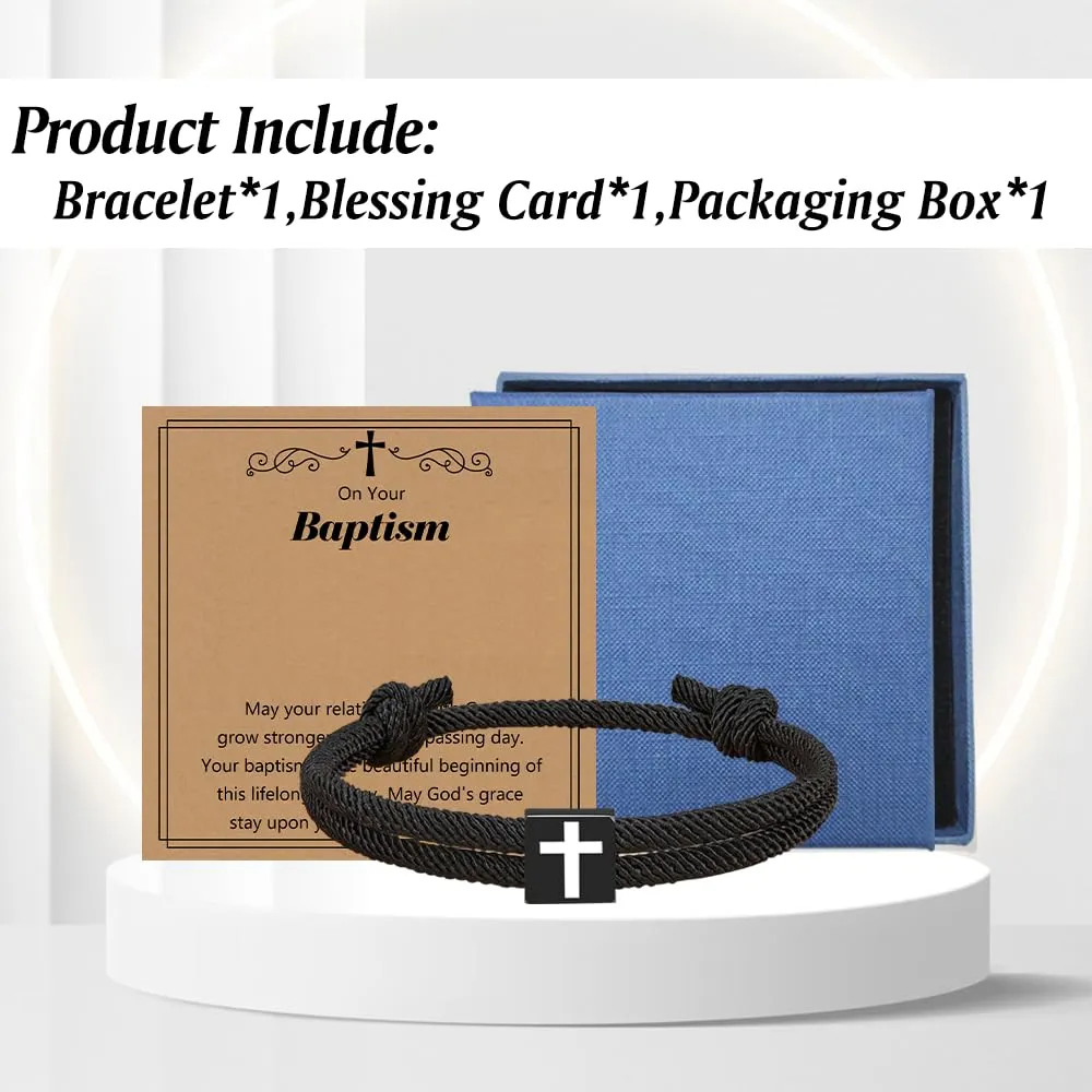 Baptism Gifts for Boys,Braided Rope Cross Christian Bracelet Christmas Gift for Baby Boy,Christening First Holy Communion Gifts for Kids Teen Boy Baptism gifts