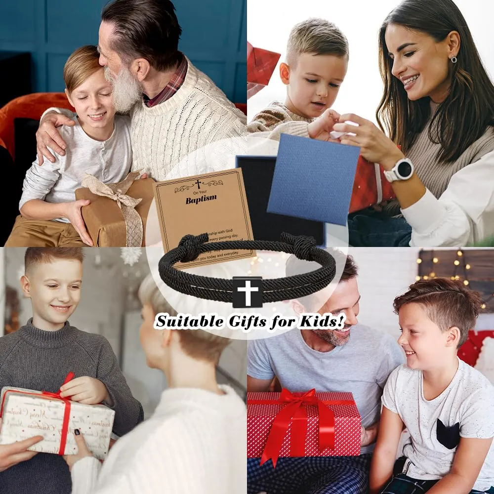 Baptism Gifts for Boys,Braided Rope Cross Christian Bracelet Christmas Gift for Baby Boy,Christening First Holy Communion Gifts for Kids Teen Boy Baptism gifts