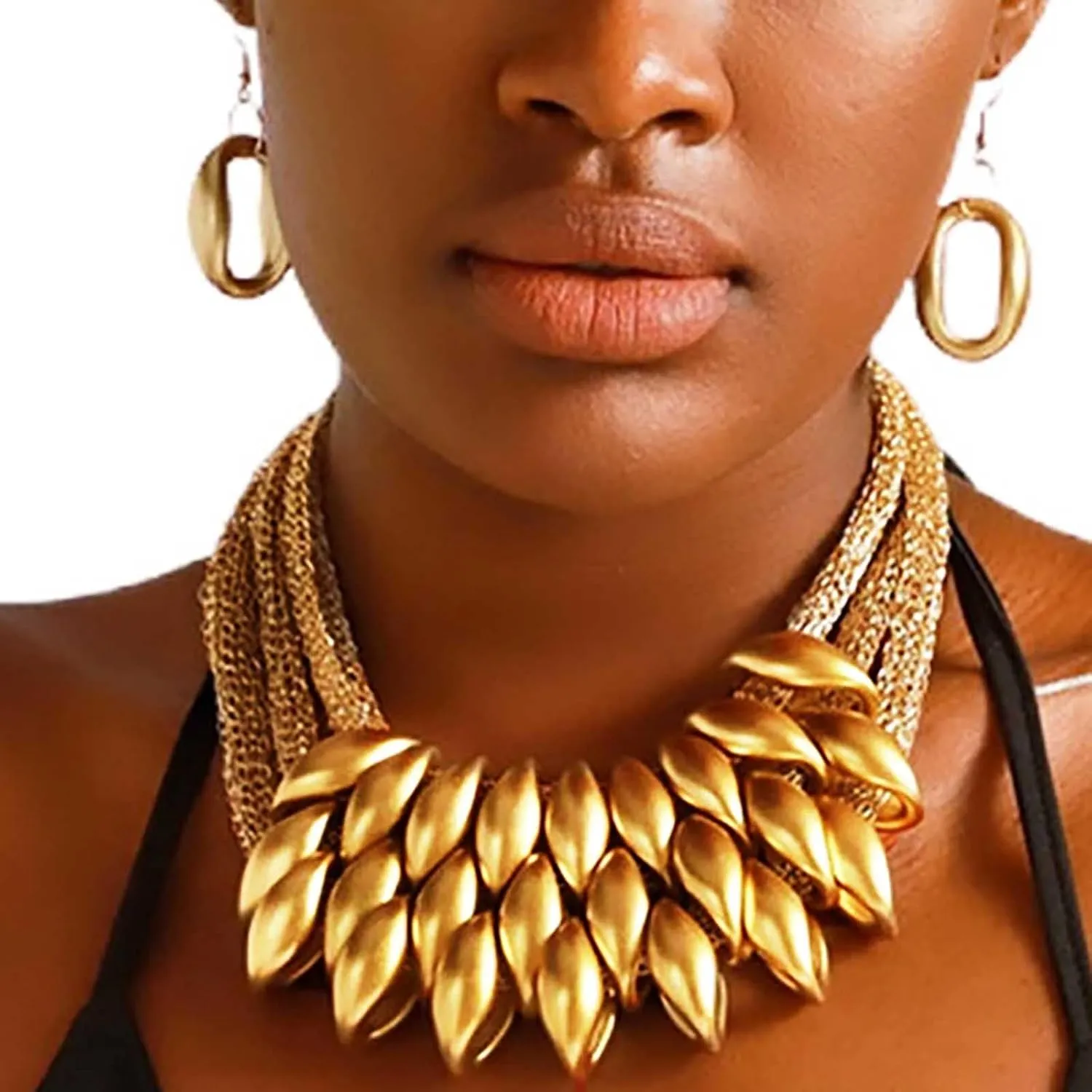 Barode African Bib Choker Necklaces Gold Statement Necklace Collar Chunky Choker National Tribal Necklace Jewelry for Women
