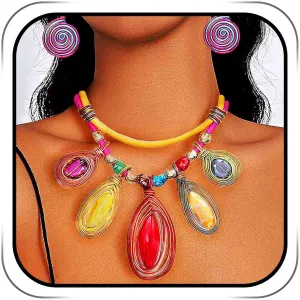 Barode African Statement Choker Necklaces Colorful Chunky Bib Collar Necklace Ethnic Indian Tribal Jewelry Set for Women (A)
