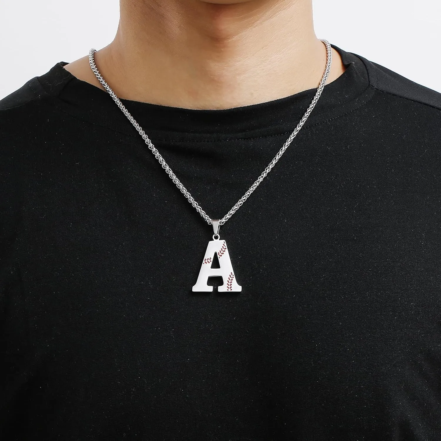 Baseball Initial Letter Necklace for Women, Stainless Steel Pendant Accessories Sport Charm Necklaces Personalized A-Z Letter Baseball Gift for Team Player Athlete Lover Fans Jewelry