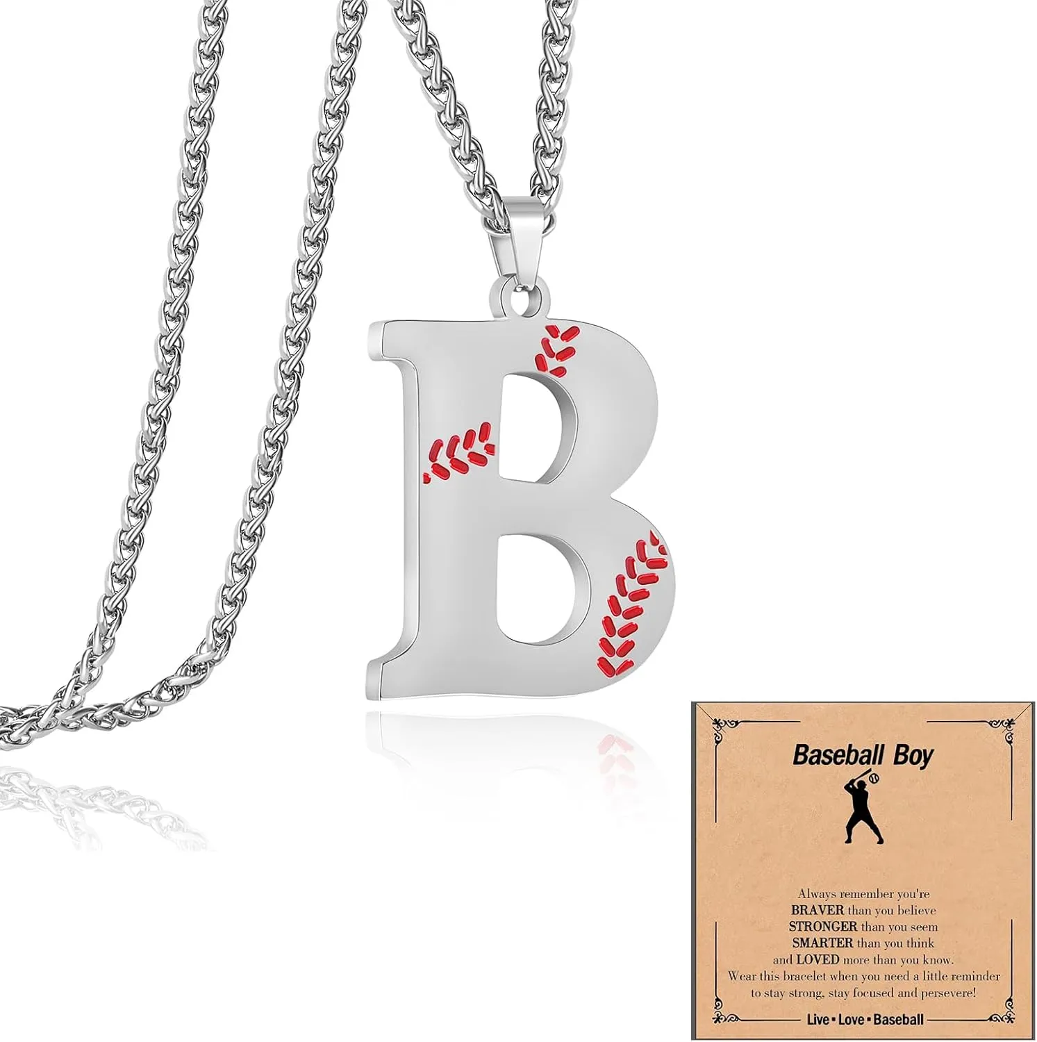 Baseball Initial Letter Necklace for Women, Stainless Steel Pendant Accessories Sport Charm Necklaces Personalized A-Z Letter Baseball Gift for Team Player Athlete Lover Fans Jewelry