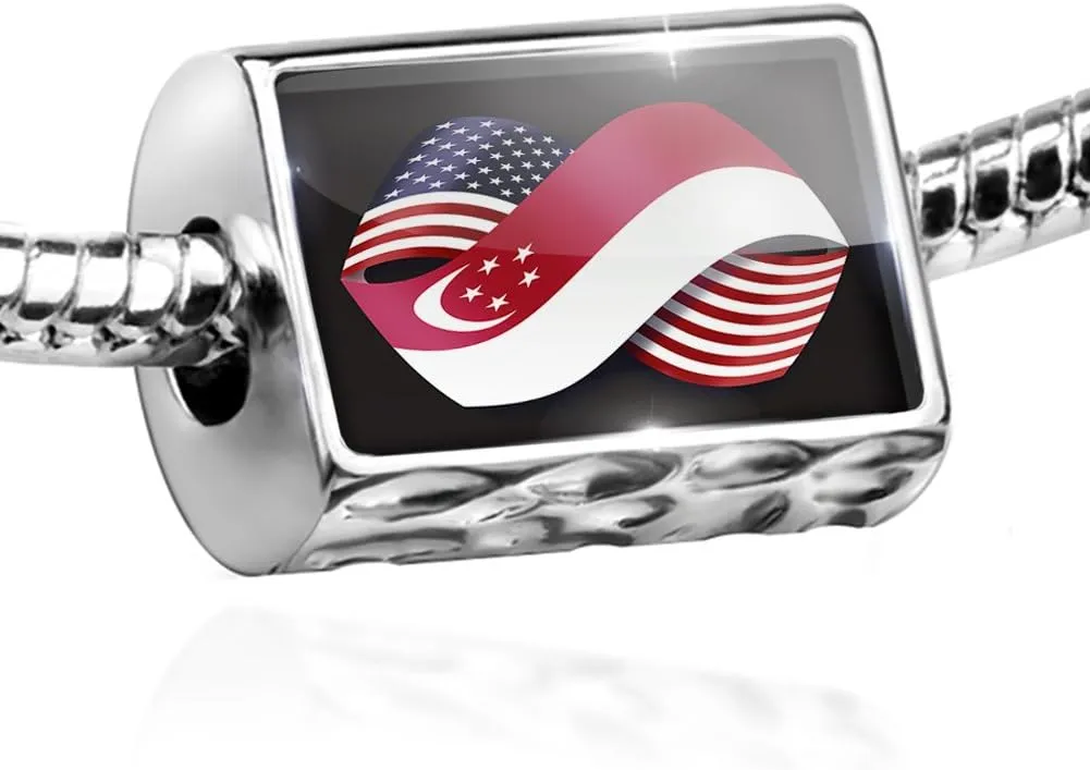 Bead Friendship Flags USA and Singapore Charm Fits All European Bracelets
