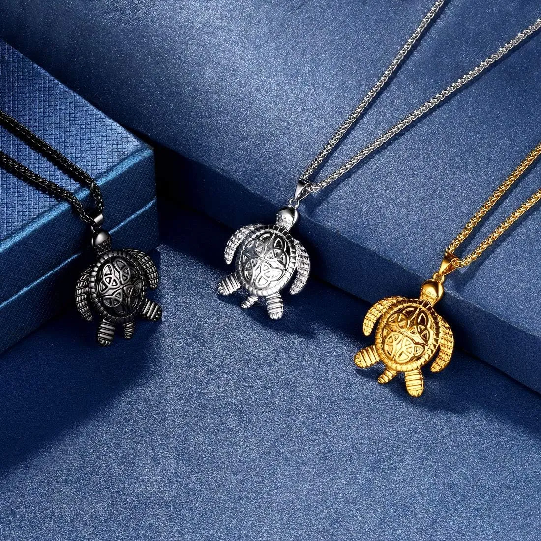 beautlace Turtle Necklaces/Rings Celtic Knot Pendant Silver/18K Gold/Black Gun Plated Animals Necklace Jewelry Gifts for Men and Women