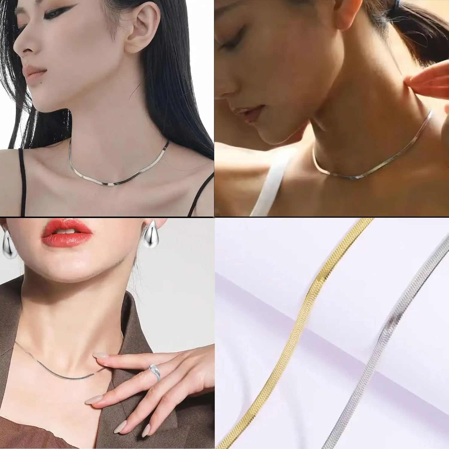 Bi&Yamigeo Teardrop Necklace Earring set,18K Gold Stainless Steel Tear Drop Necklaces Earrings Ring Jewelry,Adjustable Layered Choker Box Chain Waterdrop Pendant Necklace for Women