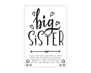 Big Sister with Hearts Wish Bracelet, Friendship, Friend Gift, Girls Weekend Gift, Girls Night Party Favor, Friendship Wish Bracelet, Birthday Gift, Galentine's Day, Make A Wish Bracelet, Sister Gift