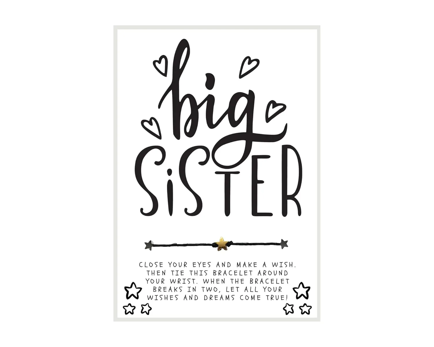 Big Sister with Hearts Wish Bracelet, Friendship, Friend Gift, Girls Weekend Gift, Girls Night Party Favor, Friendship Wish Bracelet, Birthday Gift, Galentine's Day, Make A Wish Bracelet, Sister Gift