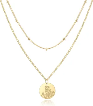 Birth Flower Necklace, Gold Layered Necklaces for Women, Birth Month Flower Coin Pendant Necklace Set, Satellite Chain, Birthday Gifts
