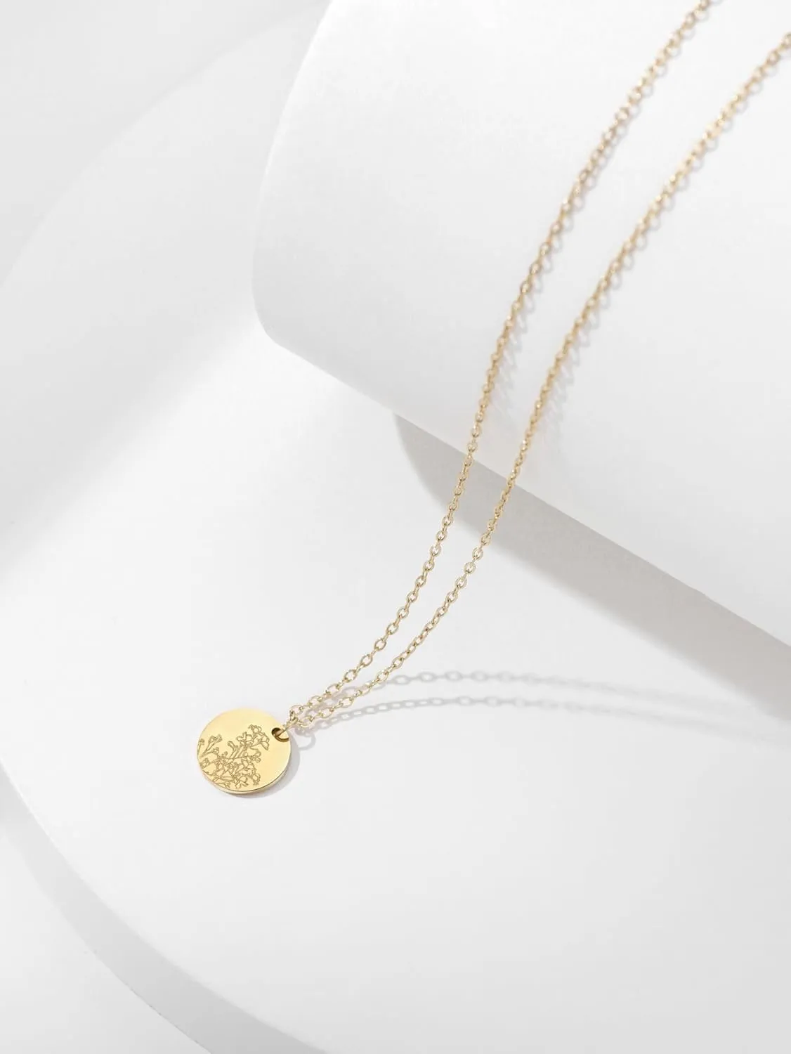 Birth Flower Necklace, Gold Layered Necklaces for Women, Birth Month Flower Coin Pendant Necklace Set, Satellite Chain, Birthday Gifts