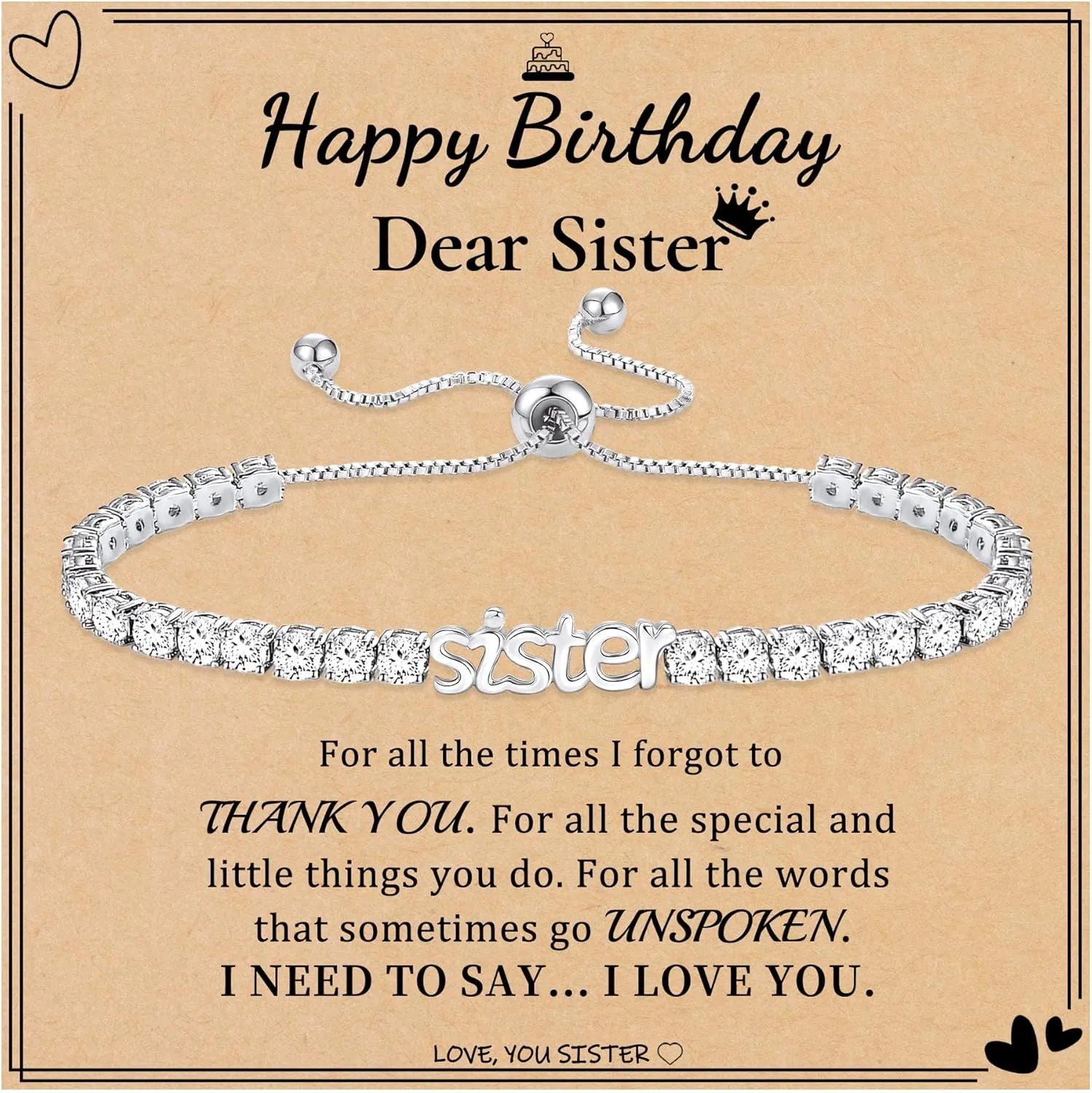 Birthday Gifts for Mom Sister Daughter Friends Bracelets Tennis Bracelets for Women Adjustable Cz Crystal Mom Granddaughter Bracelet 21st 30th Birthday Gift for Sister
