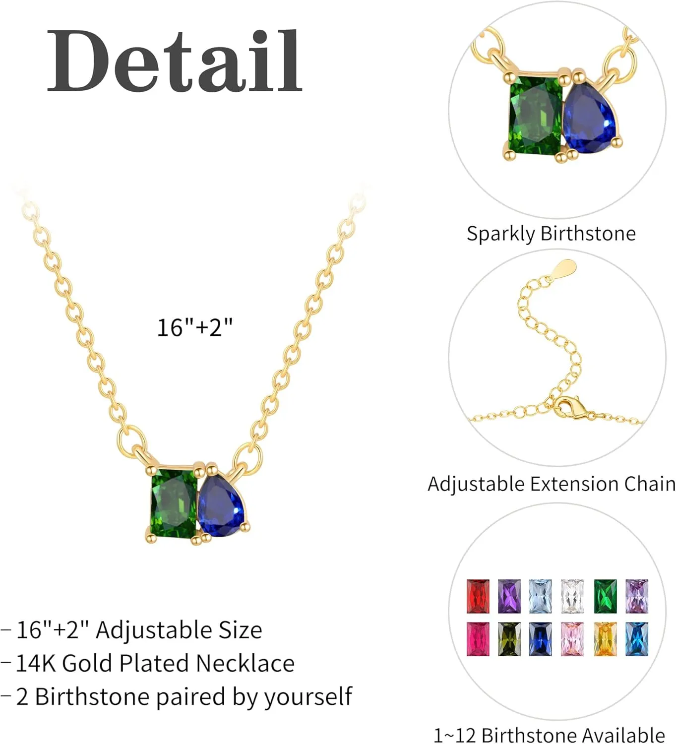 Birthstone Necklace for Women Teen Gifts 14K Gold Plated Necklace with 1-12 Birthstone 16th 18th 21st 30th 50th Birthday Gift for Her Anniversary Friendship Christmas Gifts Jewelry