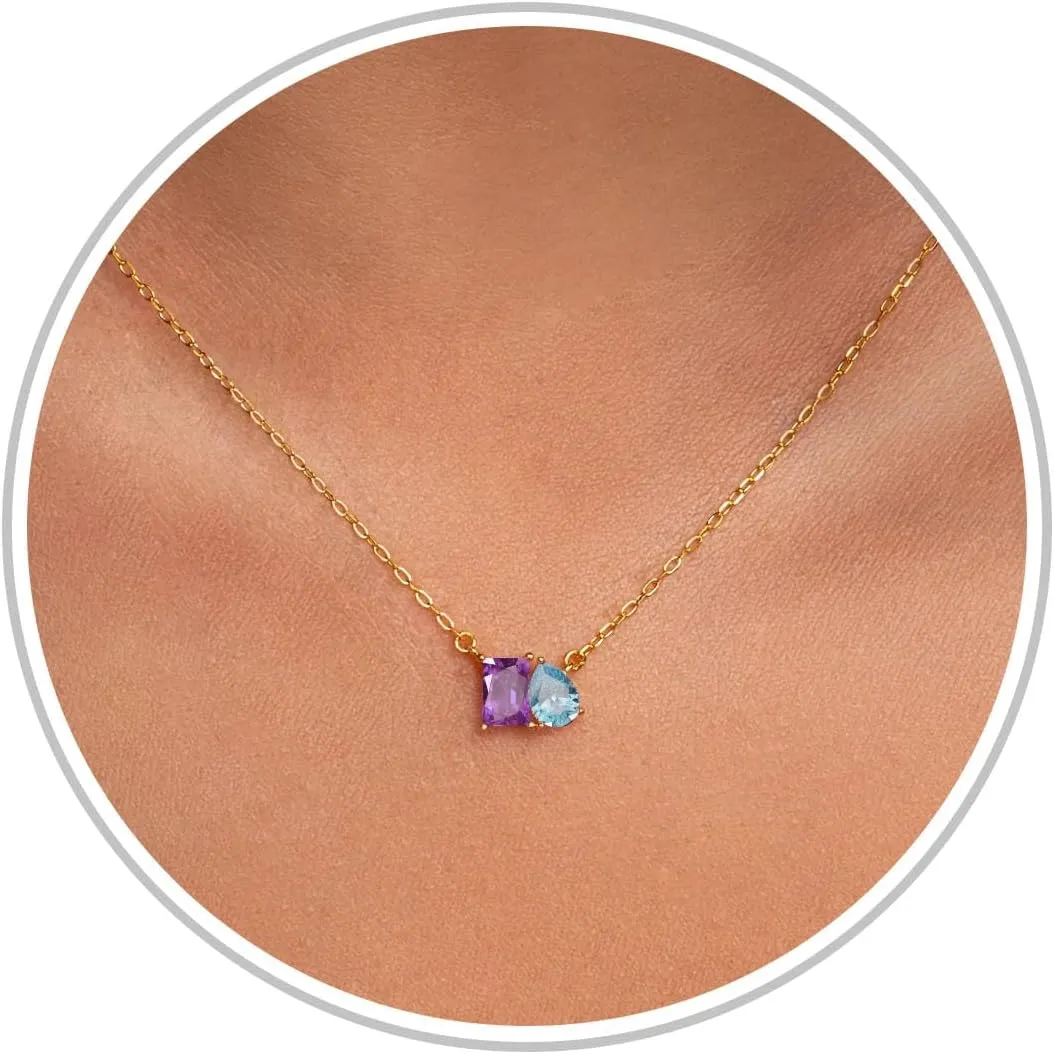 Birthstone Necklace for Women Teen Gifts 14K Gold Plated Necklace with 1-12 Birthstone 16th 18th 21st 30th 50th Birthday Gift for Her Anniversary Friendship Christmas Gifts Jewelry