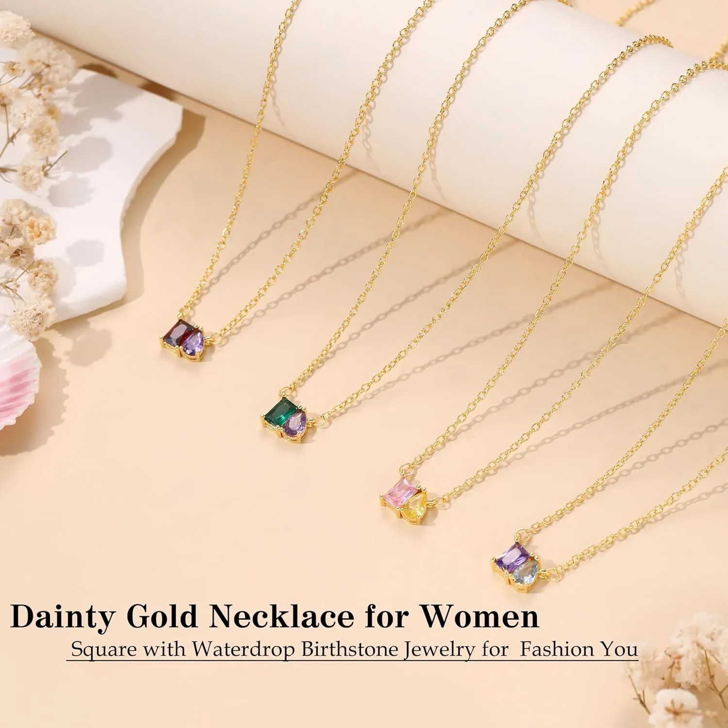 Birthstone Necklace for Women Teen Gifts 14K Gold Plated Necklace with 1-12 Birthstone 16th 18th 21st 30th 50th Birthday Gift for Her Anniversary Friendship Christmas Gifts Jewelry