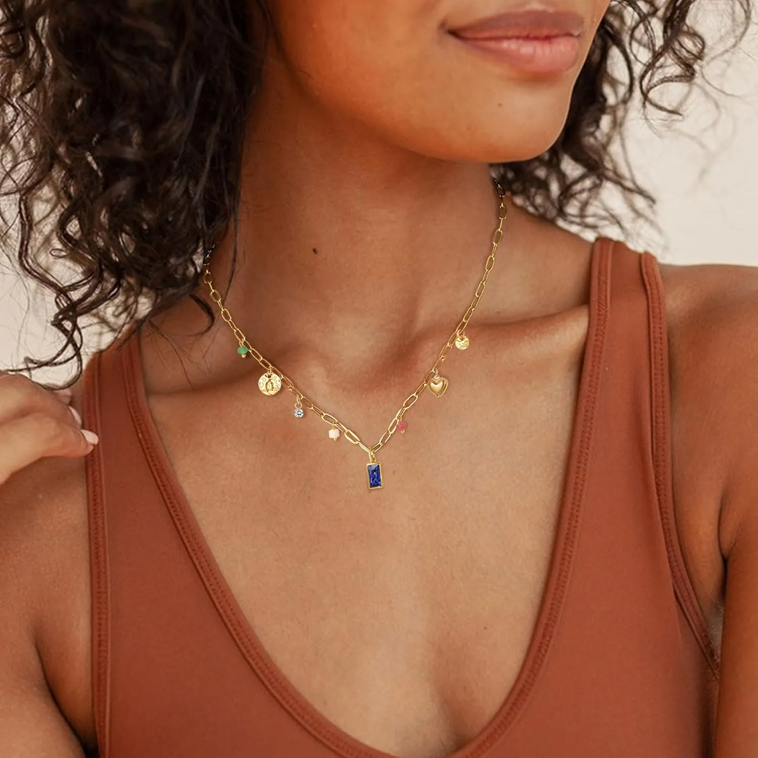 Birthstone Necklace for Women,Birthstone Charm Necklace Green Emerald Pendant Charm Gold Necklaces Birth Stone Jewelry Birthday Gifts for Women