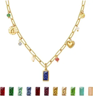 Birthstone Necklace for Women,Birthstone Charm Necklace Green Emerald Pendant Charm Gold Necklaces Birth Stone Jewelry Birthday Gifts for Women