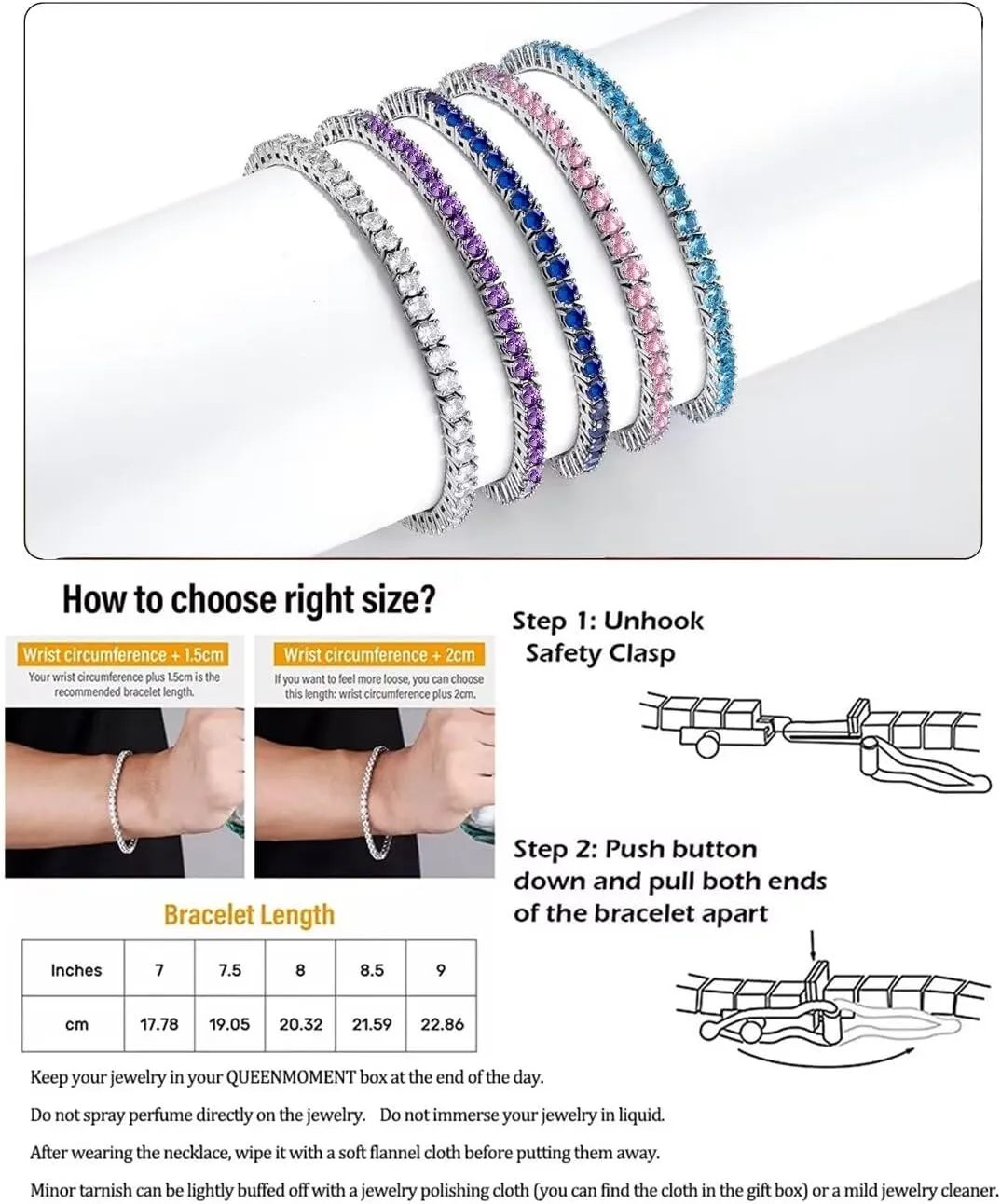 Birthstone Tennis Bracelets for Women,3mm Cubic Zirconia Classic Tennis Bracelets Size 6.5-7.5 Inch Birthday Gifts Jewelry for Mother Wife Grandmother