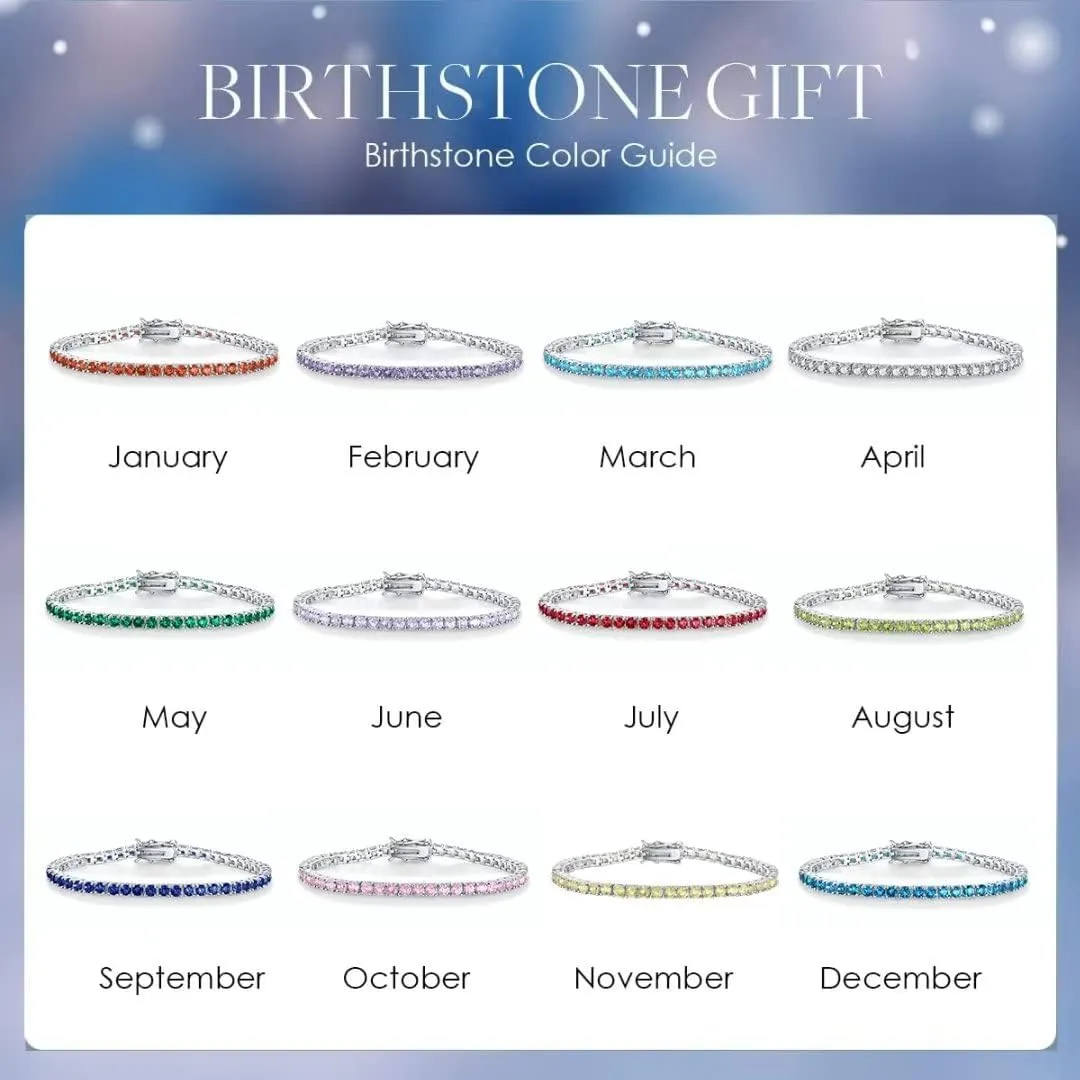 Birthstone Tennis Bracelets for Women,3mm Cubic Zirconia Classic Tennis Bracelets Size 6.5-7.5 Inch Birthday Gifts Jewelry for Mother Wife Grandmother