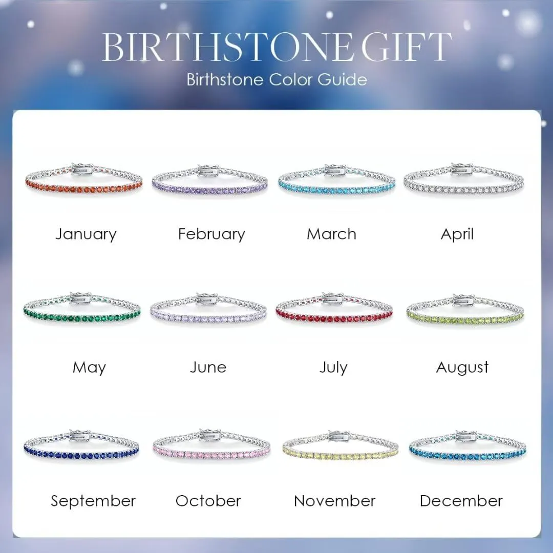 Birthstone Tennis Bracelets for Women,3mm Cubic Zirconia Classic Tennis Bracelets Size 6.5-7.5 Inch Birthday Gifts Jewelry for Mother Wife Grandmother