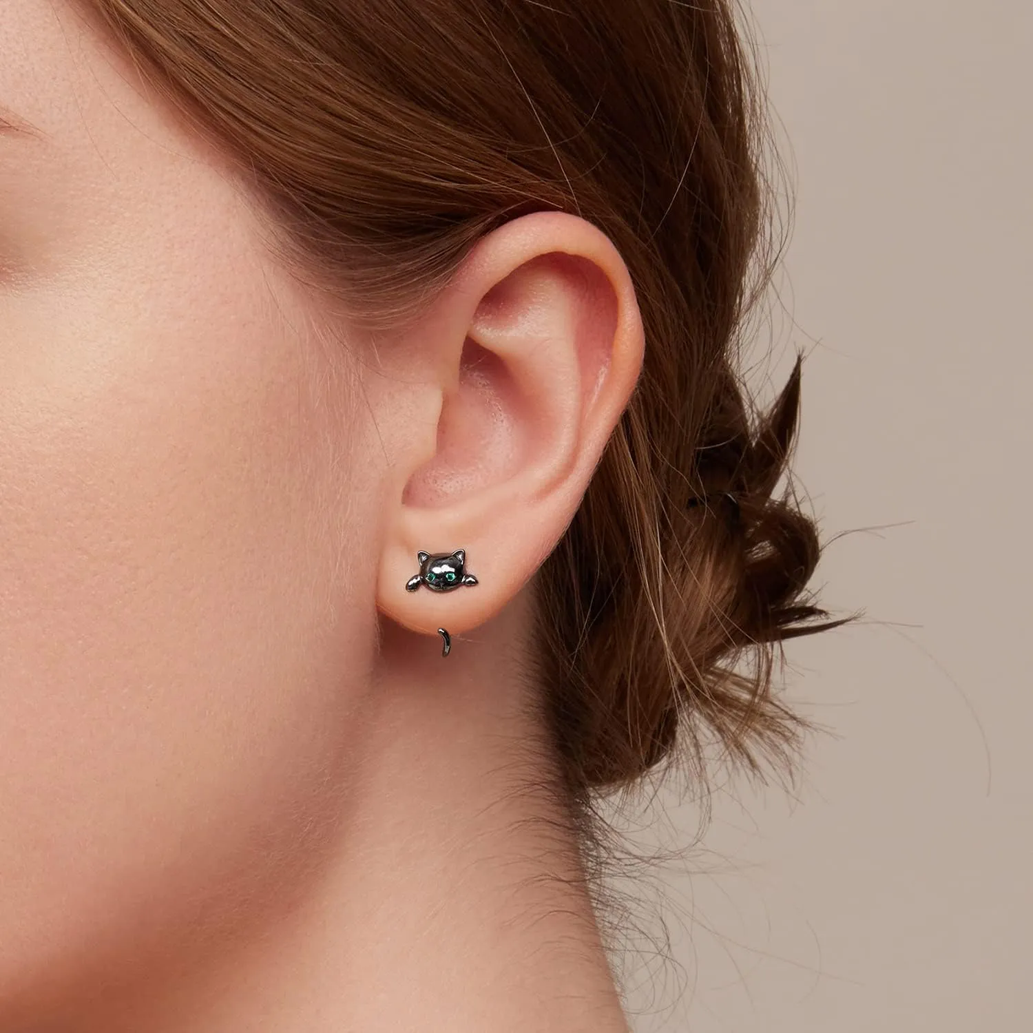 BISAER 925 Sterling Silver Half Huggie Hoop Earrings Cute Cat Dog Panda Animal Earrings for Women Jewelry Gifts