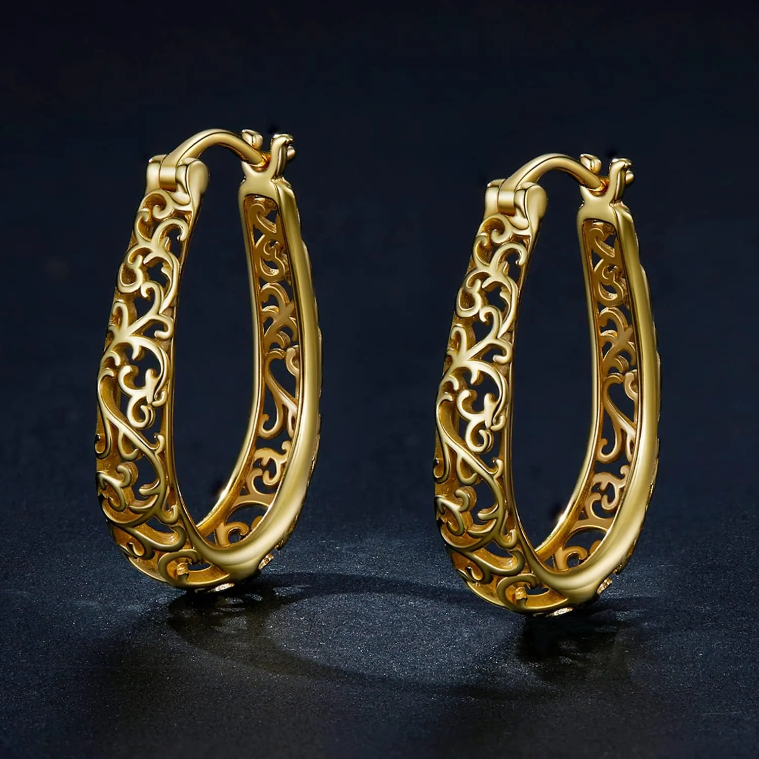 BISAER 925 Sterling Silver Hoop Earrings 14K Gold Plated Silver Earrings Set Filigree Hoop Earrings for Women Hypoallergenic Jewelry Gift for Women