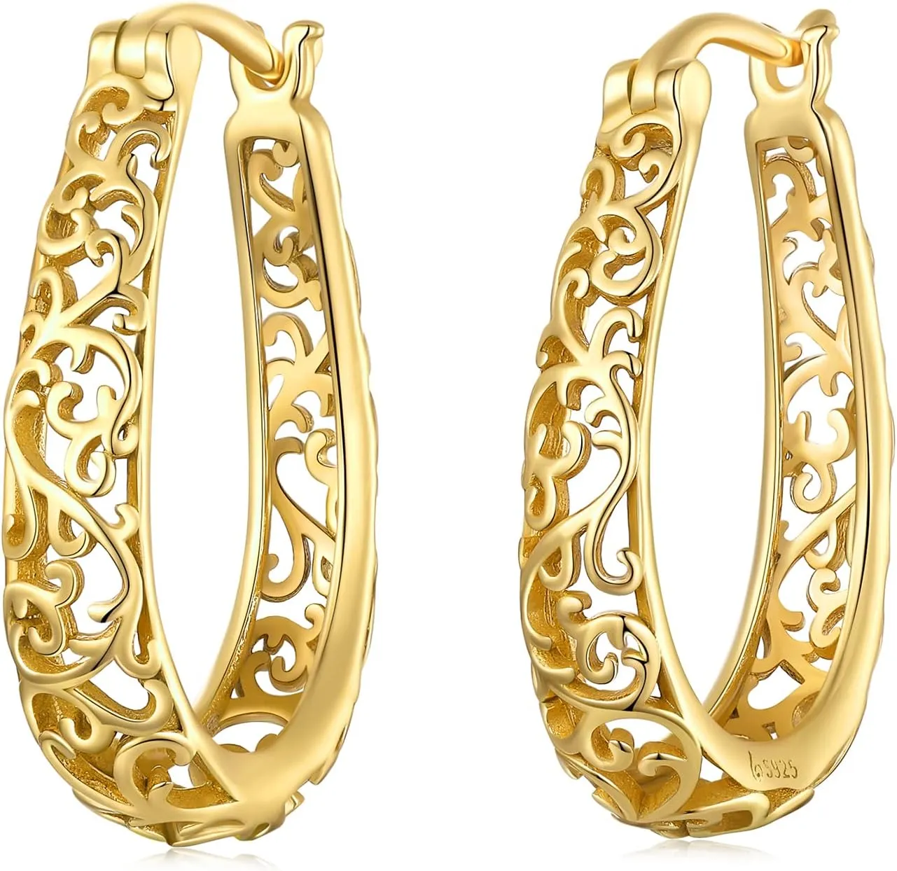 BISAER 925 Sterling Silver Hoop Earrings 14K Gold Plated Silver Earrings Set Filigree Hoop Earrings for Women Hypoallergenic Jewelry Gift for Women