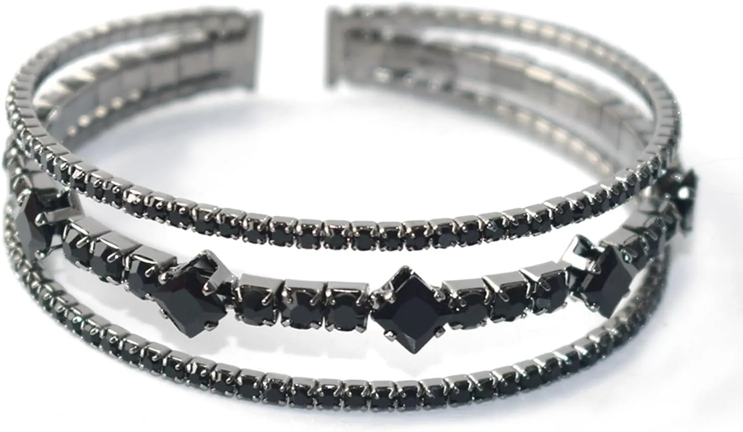 Black Cuff Bracelet for Women Crystal Rhinestone Bracelet for Women Black Bracelet Open Cuff Bangle Sparkly Jewelry for Women Prom Wedding Party Gifts