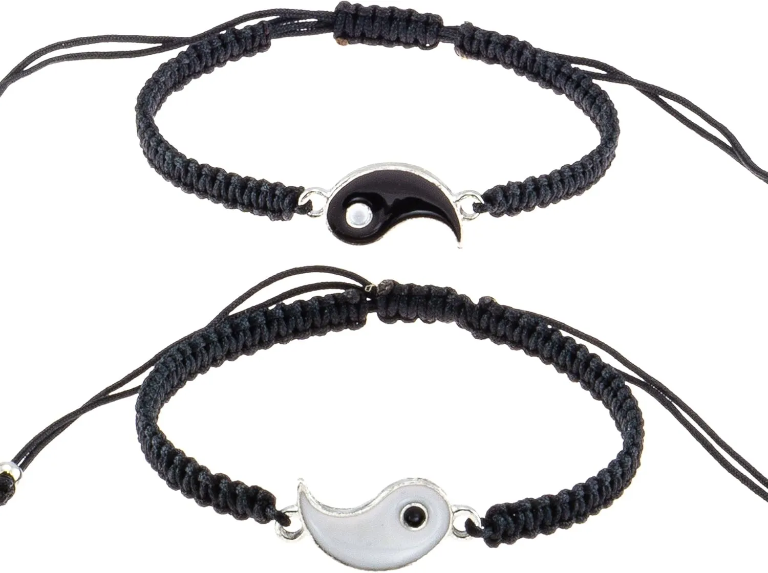 BlueRica 2 Piece Adjustable Bracelets ~ Black Macrame Yin Yang Bracelet Couple Set