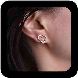 Bohemian Crystal Heart Stud Earrings Gold Cz Hollow Heart Earrings Small Rhinestone Heart Star Earrings Minimalist Heart Love Earrings Jewelry for Women